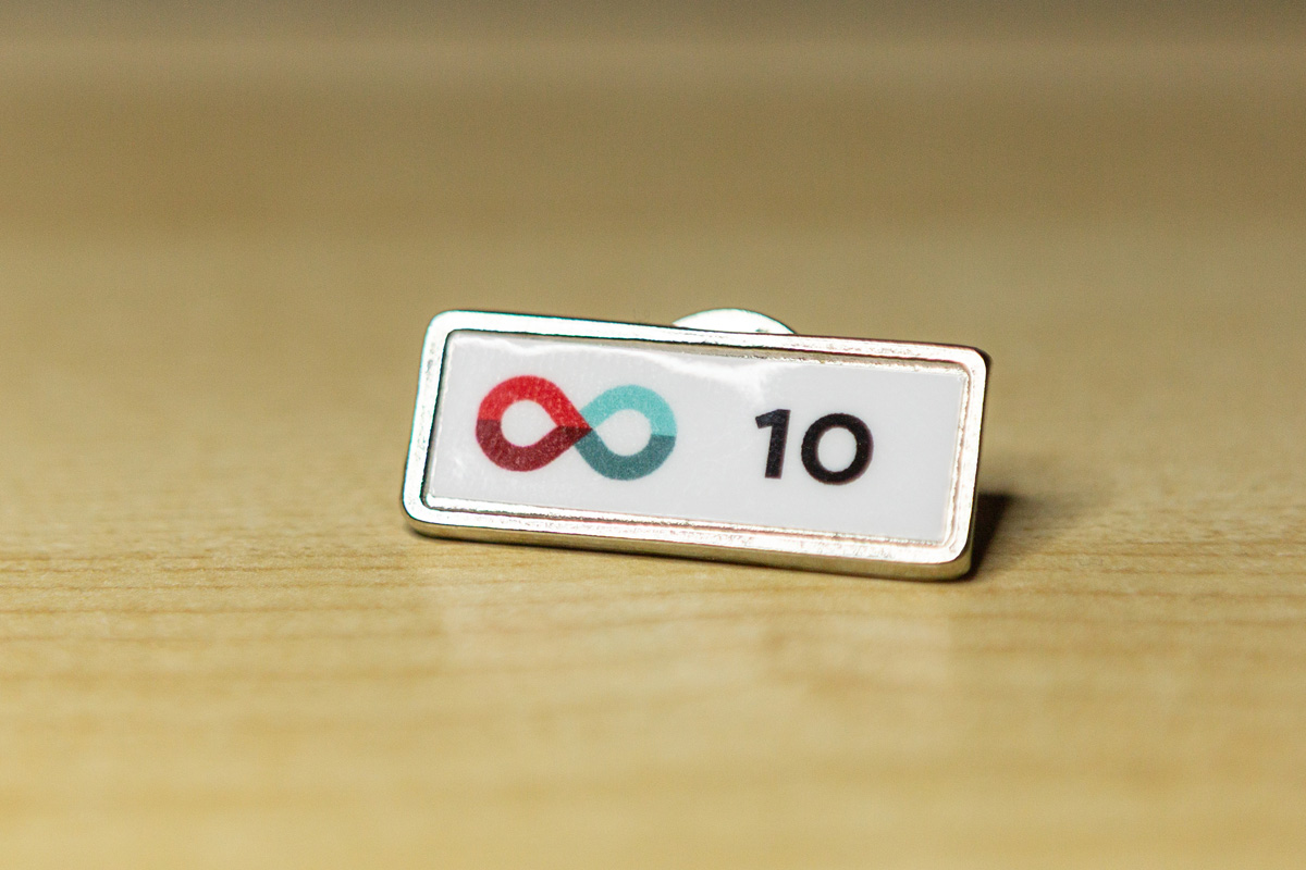 Tenth donation pin from Canadian Blood Services.